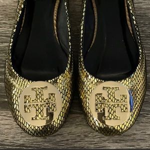 Tory Burch Metallic Snakeskin Flats